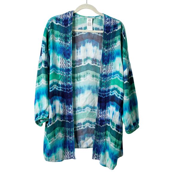 La Blanca Kimono Cover Up Size S/M Blue White Mermaid Embroidered Open Front - Picture 1 of 12